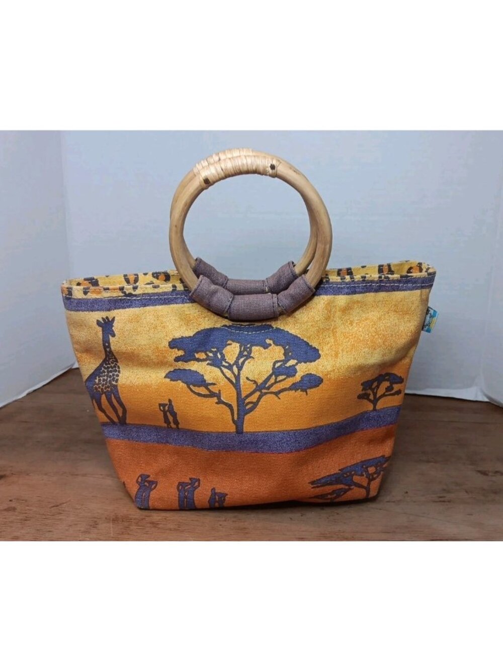 Sun n Sand Safari Giraffe Cheetah Savanna Canvas Handbag Bag Purse Ring Handles